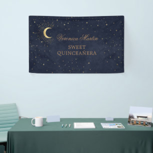 hemelse middernacht gouden maan Quinceañera welkom Spandoek