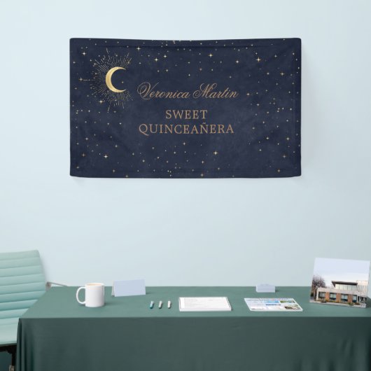 hemelse middernacht gouden maan Quinceañera welkom Spandoek (Beurs)