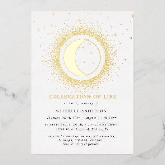 hemelse middernacht viering van het leven folie uitnodiging (Voorkant)