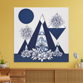 Hemelse middernachtbloem geometrische AI-kunst Canvas Afdruk