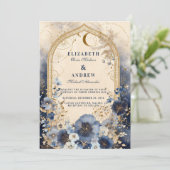 Hemelse Midnight Blue en Gold Wedding Kaart (Staand voorkant)