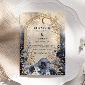 Hemelse Midnight Blue en Gold Wedding Kaart