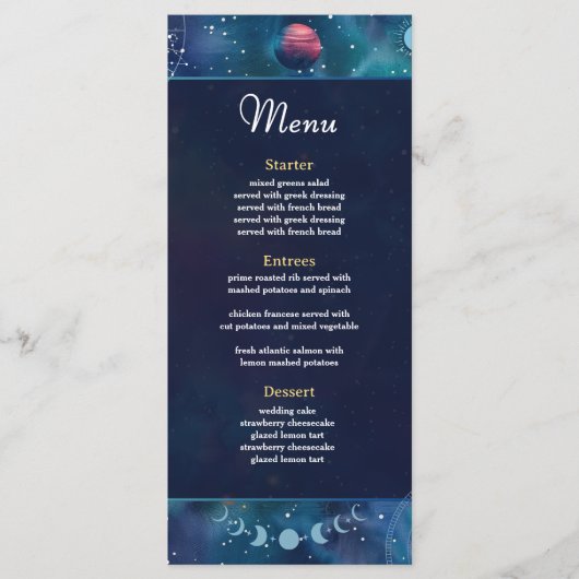 Hemelse Midnight Moon Wedding Menu (Voorkant)