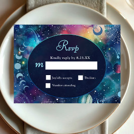 Hemelse Midnight Moon Wedding RSVP Kaartje