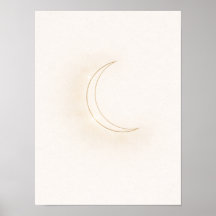 Hemelse Minimaal Maan Wandkunst – Beige Halvemaan