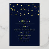 Hemelse minimalistische Star Moon Elegant Navy Folie Uitnodiging (Voorkant)