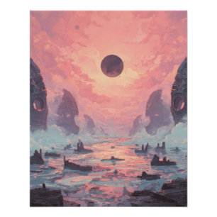 Hemelse Mist Eclips Fantasie Landschap Perfect Poster