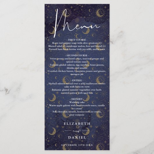 Hemelse Mistiche Elegante Script Bruiloft Diner Menu (Voorkant)