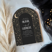 Hemelse Moderne Zwart Gouden Trouwboog Kaart