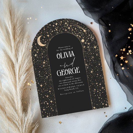 Hemelse Moderne Zwart Gouden Trouwboog Kaart