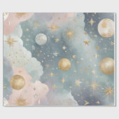 Hemelse motieven zoals manen, sterren cadeaupapier (Vlak)