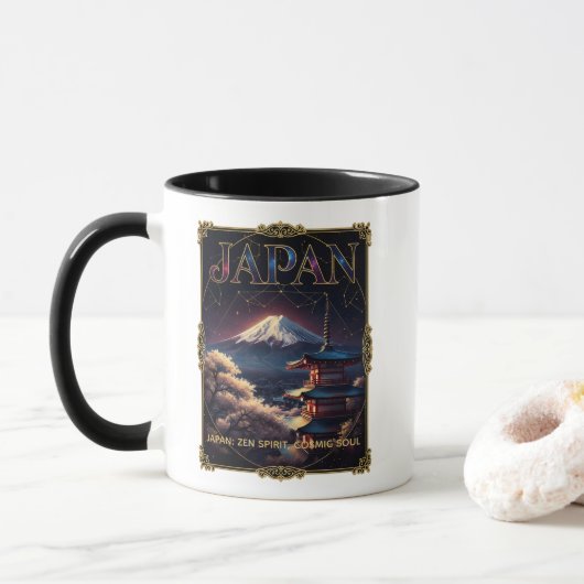 Hemelse Mount Fuji Japan Pagode Reis Kunst Mok (Met donut)