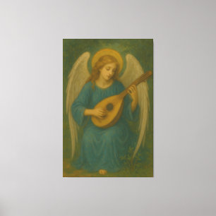Hemelse Muziek Engel – Gouden Halo Harp-Luit Bewak Canvas Afdruk