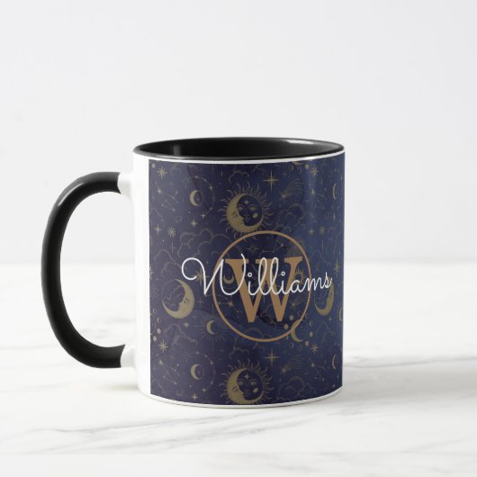 Hemelse Mysterieuze Gouden Monogram Script Naam Mok (Links)