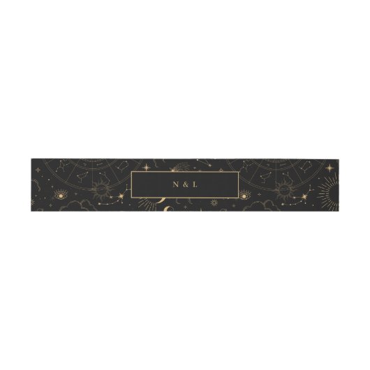 Hemelse Mystieke Elementen Starsigns Zwart Goud Uitnodigingen Wikkel (Vlak)