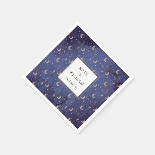 Hemelse mystieke gouden manen en sterren bruiloft servet (Hoek)