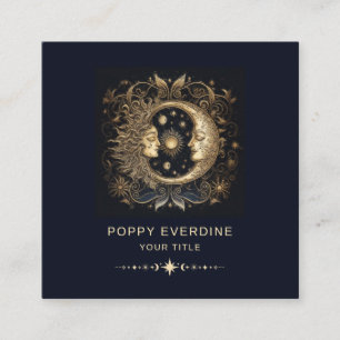 Hemelse Mystieke Maan Blauw Goud Vierkante Visitekaartje