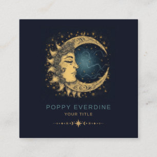 Hemelse Mystieke Maan Blauw Goud Vierkante Visitekaartje