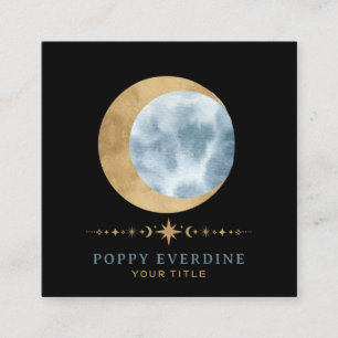 Hemelse Mystieke Maan Blauw Goud Vierkante Visitekaartje