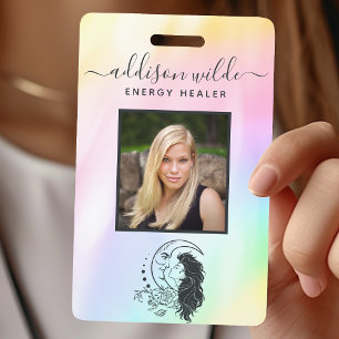 Hemelse Mystieke Maan Godin Regenboog Foto ID Badge