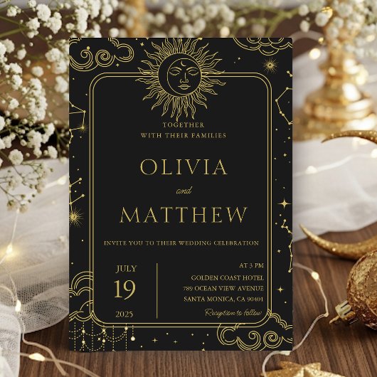 Hemelse Mystieke Maan Sterren Galaxy Wedding Kaart