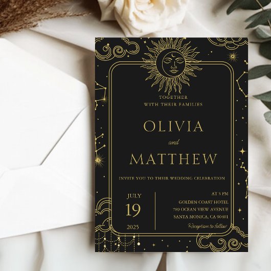 Hemelse Mystieke Maan Sterren Galaxy Wedding Kaart