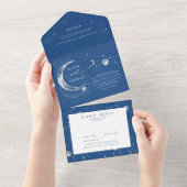 Hemelse Mystieke Maan Sterren Halo Bruiloft All In One Uitnodiging (Afscheurbaar)