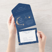 Hemelse Mystieke Maan Sterren Halo Bruiloft All In One Uitnodiging (Afscheurbaar)