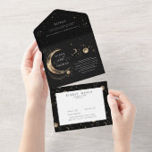 Hemelse Mystieke Maan Sterren Halo Bruiloft All In One Uitnodiging (Afscheurbaar)