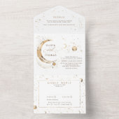 Hemelse Mystieke Maan Sterren Halo Bruiloft All In One Uitnodiging (Binnen)