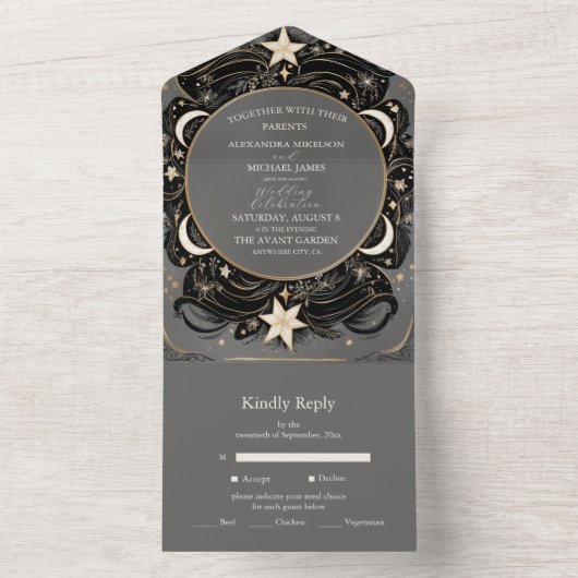 Hemelse Mystieke Maan Sterrennacht Boho Bruiloft All In One Uitnodiging (Binnen)