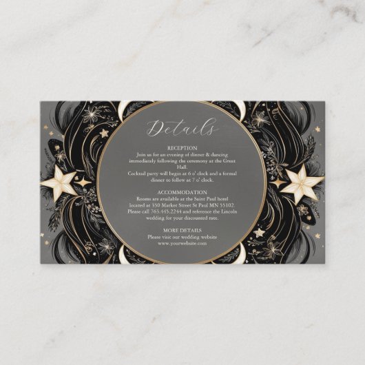 Hemelse Mystieke Maan Sterrennacht Boho Bruiloft Informatiekaartje (Voorkant)