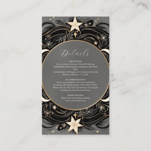 Hemelse Mystieke Maan Sterrennacht Boho Bruiloft Informatiekaartje (Voorkant)