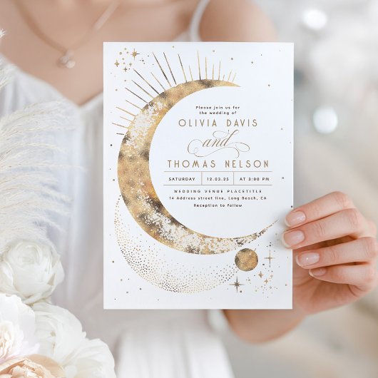 Hemelse Mystieke Maan Sterrennacht Boho Bruiloft Kaart