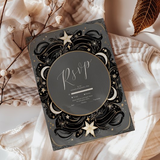 Hemelse Mystieke Maan Sterrennacht Boho Bruiloft RSVP Kaartje