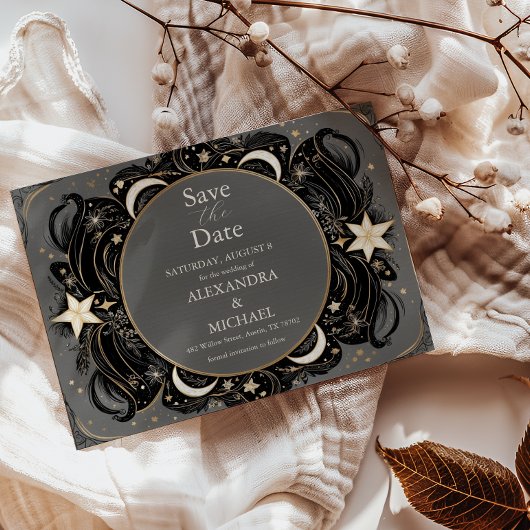 Hemelse Mystieke Maan Sterrennacht Boho Bruiloft Save The Date