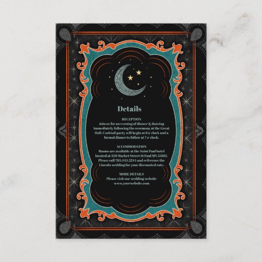 Hemelse Mystieke Maan Sterrennacht bruiloft Informatiekaartje (Voorkant)