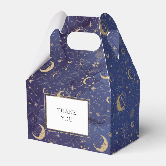 Hemelse mystieke sterren en manen bruiloft bedankdoosjes (Achterkant)