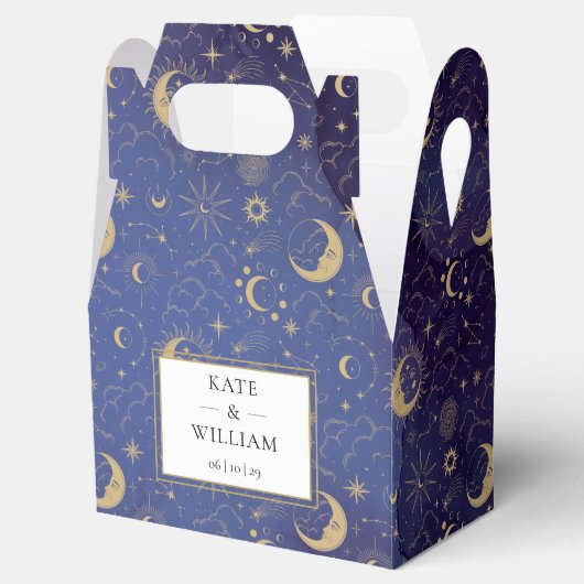 Hemelse mystieke sterren en manen bruiloft bedankdoosjes (Geopend)