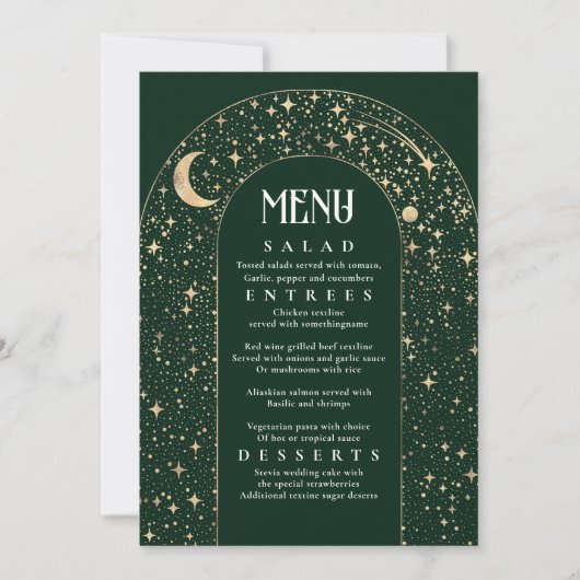 Hemelse Nacht Sky Stars Boog Wedding Menu Kaart (Voorkant)