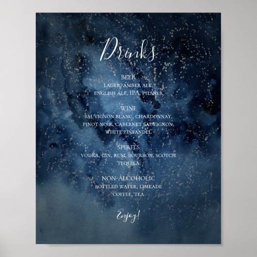 Hemelse Nachthemel | Zilveren Dranken Menu Bord Poster (Voorkant)