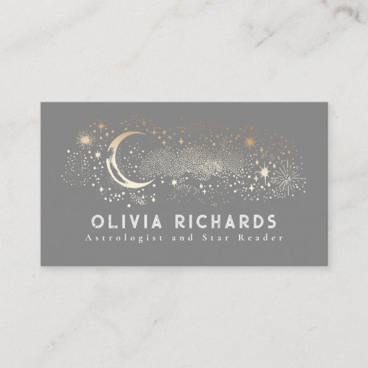 Hemelse Nachtsterren Maan Licht Grijs Mystiek Visitekaartje (Voorkant)