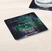 Hemelse Northern Lights Bruiloft Save the Date Kartonnen Onderzetters (Schuin)