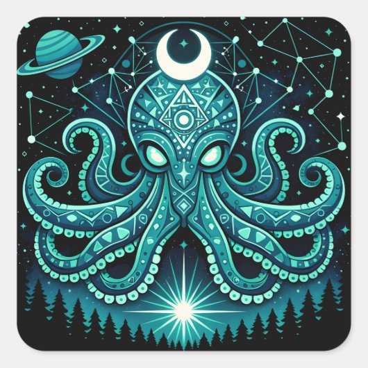 Hemelse Octopus – Kosmische Intelligentie Wilde Di Vierkante Sticker (Voorkant)