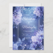 Hemelse Paarse Bloemen Huwelijksuitnodiging Kaart (Voorkant)