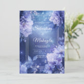 Hemelse Paarse Bloemen Huwelijksuitnodiging Kaart (Staand voorkant)