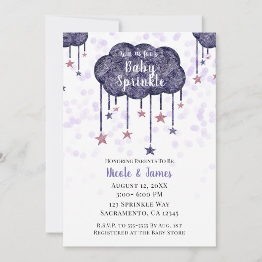 Hemelse Paarse Gouden Sterren Baby Sprinkle Shower Kaart (Voorkant)