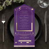 Hemelse Paarse Gouden Zon Maan Sterren Sterrennach All In One Uitnodiging