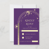 Hemelse Paarse Gouden Zon Maan Sterren Wedding RSVP Kaartje (Voorkant)