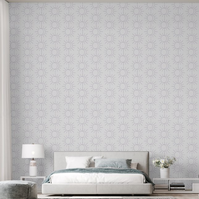 Hemelse Paarse & Witte Eenvoudige Zon Maan Boho Behang (Slaapkamer)